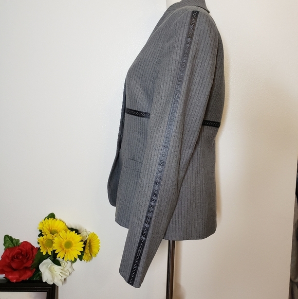 NEW RARE Worth Luxury Wool Pinstripe Blazer Gray Womens Jacket Office Tailored - Picture 5 of 11